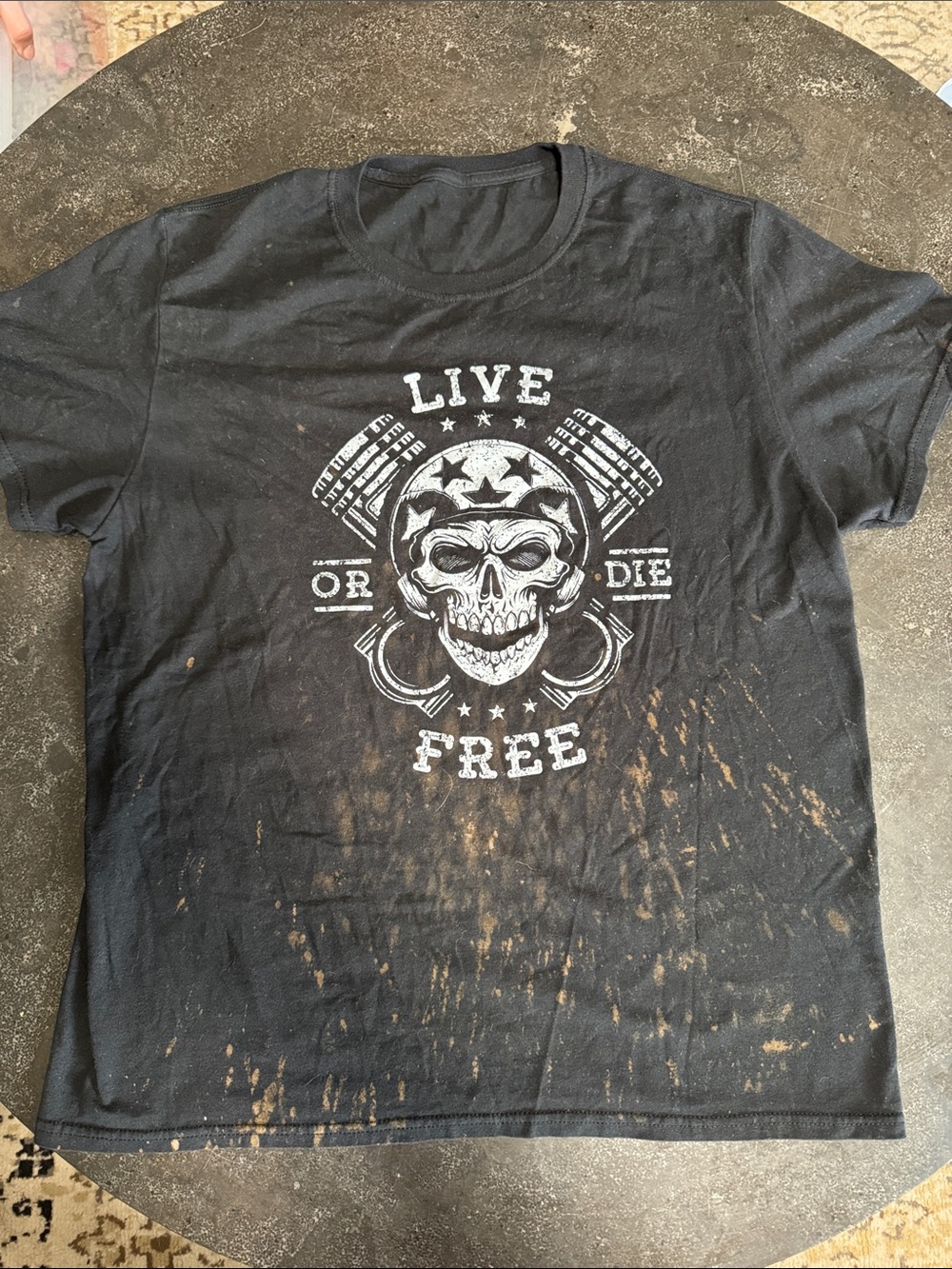 Live Free Skull Graphic Tee - Black and White